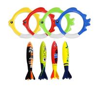 JOYVOVO 8Pcs Jeu de Jouets de Plongée sous-Marine, Jouet de Natation pour Piscine, avec Anneaux de Plongée, Torpedo Bandits, Jouets Piscine Enfant Jouet sous Eau été, Accessoires de Plongée de Piscine