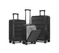 Joyway Lot de 3 valises à ouverture sur le dessus avec roue rotative et serrure TSA, coque rigide en polycarbonate avec poche avant pour homme et femme, noir, Large, Ensemble de bagages