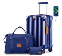 Joyway Valise extensible avec porte-gobelet intelligent et port USB, bleu, 3 piece set (20/24/28inch NEW), Voyage