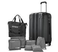Joyway Valise extensible avec porte-gobelet intelligent et port USB, noir, 3 piece set (20/24/28inch NEW), Ensembles de bagages de voyage