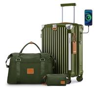 Joyway Valise extensible avec porte-gobelet intelligent et port USB, Vert foncé, 3 piece set (20/24/28inch NEW), Voyage