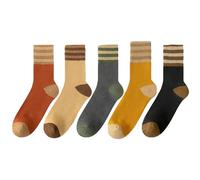 Joyxien Lot de 5 paires de chaussettes mi-longues en laine polaire épaisse chaude et confortable pour femme, Noir + jaune + gris foncé + thé au lait + rouge érable, One Size