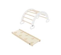 Joyz 2 en 1 Arche à Grimper avec Toboggan, Blanc-Naturel, en Bois, Bascule Arc-en-ciel avec Rampe d'Escalade, Structure d'Escalade en Intérieur,