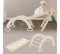 Joyz 2 en 1 Arche à Grimper avec Toboggan, Naturel, en Bois, Bascule Arc-en-Ciel avec Rampe d'escalade, Structure d'escalade en Intérieur, pour Enfants à Partir de 1 an, Jouet Éducatif Montessori