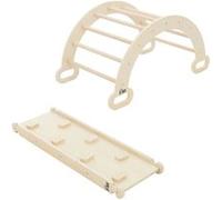 Joyz 2 en 1 Arche à Grimper avec Toboggan, Naturel, en Bois, Bascule Arc-en-ciel avec Rampe d'Escalade, Structure d'Escalade en Intérieur, pour Enfants à Partir de 1 an, Jouet Éducatif Montessori G