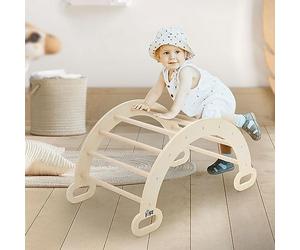 Joyz Arche à Grimper et Bascule pour Enfants en Bois Naturel, 89x52x45,5 cm, pour Bébés et Jeunes dès 2 Ans, Structure d’Escalade Balançoire d'apprentissage Inspiré des Méthodes Pikler et Montessori
