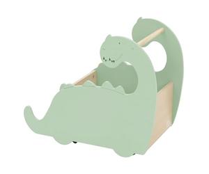 Joyz Coffre à Jouets en Bois, Design Dino, 57x31,5x49 cm, Vert-Nature, Bibliothèque avec Espace Ouvert, Chariot à roulettes, Boîte avec Espace de Rangement, Trotteur Pratique pour Chambre d'enfant