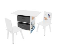 Joyz Ensemble de 3 pièces pour enfants, 1 table avec espace de rangement et 2 chaises blanc tables pour enfants en bois