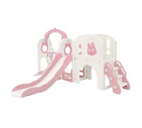 Joyz Ensemble Toboggan et Balançoire Enfants 6 en 1 avec Structure d'escalade, Panier de Basket, Télescope et Tunnel, Aire de Jeux Intérieure et Extérieure, Dès 3 Ans, en Plastique HDPE Rose