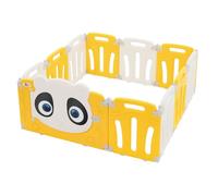 Joyz Parc Bébé Modulable, 120×120 cm, Design Panda, Blanc-Jaune, Pliable, Barrière de Sécurité avec Porte et Horloge Éducative