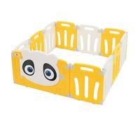 Joyz Parc Bébé Modulable, 120×120 cm, Design Panda, Blanc-Jaune, Pliable, Barrière de Sécurité avec Porte et Horloge Éducative, en Plastique, Antidérapant, Aire de Jeux Enfants, Intérieur/Extérieur