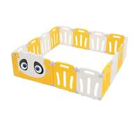 Joyz Parc Bébé Modulable, 160×160 cm, Design Panda, Blanc-Jaune, Pliable, Barrière de Sécurité avec Porte et Horloge Éducative, en Plastique, Antidérapant, Aire de Jeux Enfants, Intérieur/Extérieur