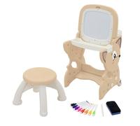 Joyz Table d’Activités 3-en-1 pour Enfants, Marron, avec Double Tableau LCD et Blanc Magnétique, Siège et Accessoires Inclus, Bureau Créatif Multifonction pour Dessin, Écriture et Loisirs Éducatifs