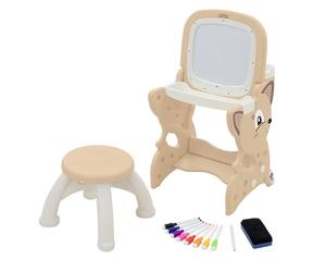 Joyz Table d’Activités 3-en-1 pour Enfants, Marron, avec Double Tableau LCD et Blanc Magnétique, Siège et Accessoires Inclus, Bureau Créatif Multifonction pour Dessin, Écriture et Loisirs Éducatifs