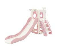 Joyz Toboggan 3-en-1 Blanc-Rose pour Enfants, Structure de Jeu Intérieur/Extérieur avec Panier de Basket, Échelle Sûre, Glissière Stable en Plastique, Jouet d’Activité pour Tout-Petits dès 3 Ans