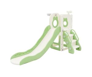 Joyz Toboggan 3-en-1 Blanc-Vert pour Enfants, Structure de Jeu Intérieur/Extérieur avec Panier de Basket, Échelle Sûre, Glissière Stable en Plastique, Jouet d’Activité pour Tout-Petits dès 3 Ans