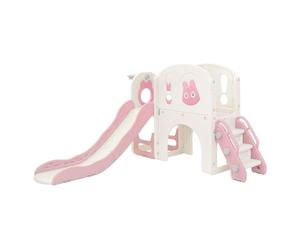 Joyz Toboggan Enfants avec Structure d'escalade, Aire de Jeux 5 en 1 avec Panier de Basket, Télescope, Allée, Tunnel et Espace de Stockage, Intérieur et Extérieur, Dès 3 Ans, Plastique HDPE Rose