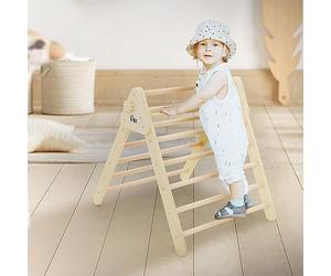 Joyz Triangle d'escalade pour Enfants, Bois Massif Nature, Structure d'escalade Intérieure, Triangle Pikler, Jouet Montessori, Bébé à partir 1 an, Échelle à Grimper/Saisir, Équipement de Jeu Pliable