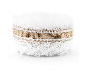 Joyzan Ruban de Dentelle en Toile Jute, Ruban Jute Naturel avec Blanc Coeur Forme Vintage Bordure Rouleau Déco Mariage Artisanat Decoratif Travaux Manuels pour Maison DIY Noël Fête Craft 10m