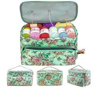 JOZEA Sac à tricoter, sac de rangement pour laine, sac pour aiguilles à tricoter, crochets, accessoires de projet, sac de rangement avec fermeture éclair, vert