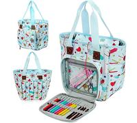 JOZEA Sac de rangement portable pour projets de tricot, organisateur de fil, crochet, aiguilles à tricoter, Balu clair