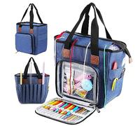 JOZEA Sac de rangement portable pour projets de tricot, organisateur de fil, crochet, aiguilles à tricoter, bleu, Décontracté, décoratif
