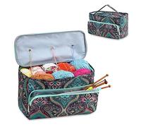 JOZEA Sac de rangement pour fil sans enchevêtrement avec 3 œillets, sac de projet de tricot et sac fourre-tout pour fournitures artisanales (fleur de noix de cajou)