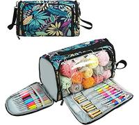 JOZEA Sac de rangement pour laine, aiguilles à crochet et autres accessoires Sac de rangement, sac pour aiguilles à tricoter, bleu, 37 x 21 x 20 cm