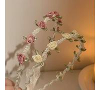 JOZMMZEOOA 2 Pièces Perle Bandeau Fleuri Rose Beige, Serre Tete Femme