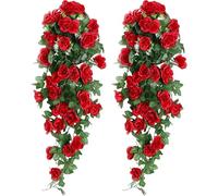 JOZMMZEOOA 2 Pièces Rose Artificielle Guirlande 90CM Fleurs Artificielles Deco Mariage Vigne Roses Suspendue Artificielles Guirlande Mur Fleurs Artificielles,pour Mariage Fête Jardinmaison (Rouge)