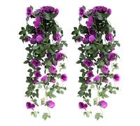 JOZMMZEOOA 2 Pièces Rose Artificielle Guirlande 90CM Fleurs Artificielles Deco Mariage Vigne Roses Suspendue Artificielles Guirlande Mur Fleurs Artificielles,pour Mariage Fête Jardinmaison (Violet)