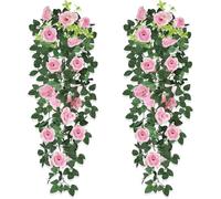 JOZMMZEOOA 2 Pièces Rose Artificielle Guirlande 90CM Fleurs Artificielles Deco Mariage Vigne Roses Suspendue Artificielles Guirlande Mur Fleurs Artificielles,pour Mariage Fête Jardinmaison (Rose)