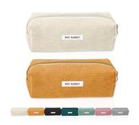 JOZMMZEOOA 2 Pièces Rousse à Crayons Velours Côtelé, Trousse Scolaire Pencil Case Grande Capacité Trousse Scolaire Sac de Rangement Portable Trousse avec Fermeture Eclair（Blanc,Jaune）