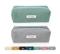 JOZMMZEOOA 2 Pièces Rousse à Crayons Velours Côtelé, Trousse Scolaire Pencil Case Grande Capacité Trousse Scolaire Sac de Rangement Portable Trousse avec Fermeture Eclair(Gris,Vert Herbe)