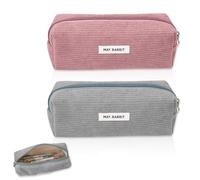 JOZMMZEOOA 2 Pièces Rousse à Crayons Velours Côtelé, Trousse Scolaire Pencil Case Grande Capacité Trousse Scolaire Sac de Rangement Portable Trousse avec Fermeture Eclair(Rose,Gris)