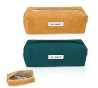 JOZMMZEOOA 2 Pièces Rousse à Crayons Velours Côtelé, Trousse Scolaire Pencil Case Grande Capacité Trousse Scolaire Sac de Rangement Portable Trousse avec Fermeture Eclair(Jaune,Vert Foncé)