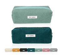 JOZMMZEOOA 2 Pièces Rousse à Crayons Velours Côtelé, Trousse Scolaire Pencil Case Grande Capacité Trousse Scolaire Sac de Rangement Portable Trousse avec Fermeture Eclair(Vert Foncé,Vert Herbe)