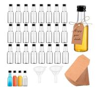 JOZMMZEOOA 24 Pièces Mini Bouteille Shot,50 ML Fiole Alcool Petite Bouteille Plastique Mini Bouteille Vides Flacon Transparent avec 2 Entonnoir en Bouchon Vis Noir,pour Les Voyages Fêtes