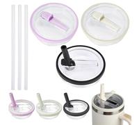 JOZMMZEOOA 3 Pièces pour 40 oz Stanley Cup Accessoires,Flip Straw Lid Cup Couvercle Étanche Réutilisable Couvercle de Remplacement,pour Stanley Tasse de 40 oz,Avec 2 Paille (Noir,Blanc,Violet）