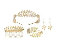 JOZMMZEOOA 4 Pièces Déesse Grecque Serre Tete Accessoires,Mode Déesse Grecque Parures Costume Accessoires pour Femmes Couronne de Laurier Doré Peigne à Cheveux,Fête Mariage Accessoire