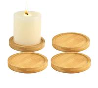 JOZMMZEOOA 4 Pièces Dessous de Verre Bois，8CM Diamètre Dessous de Verre Bois Rond Support Bougie Porte Bougie Plateau Decoratif sous Bougeoir Bambou Plateau Decoratif,pour Bougies Tasses Plantes Pot