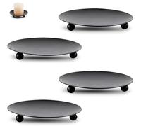 JOZMMZEOOA 4 Pièces Métal Bougeoir,9CM Plateau Bougie Support Mat Bougie Porte Pilier Coupelle Candle Holder Decoration Bougeoirs Fer Noir Decoratif Candelabra Centerpieces,pour Aux Bougies Piliers