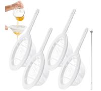 JOZMMZEOOA 4 Pièces Passoire Cuisine,Tamis Mailles Fines Nylon Cuisine avec Poignée 1 Argent Bâtonnet Mélanger Tamis Filtre Plastique 400/200/100/80 Mailles Réutilisable Filtre,pour Jus Lait Café
