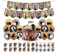 JOZMMZEOOA 42 Pièces Détective Decoration Anniversaire,kit Decoration Détective Gateau Anniversaire avec Bannière Ballons Deco Anniversaire Enfant Décoration de Gâteau Cupcake,pour Détective Party