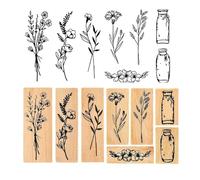 JOZMMZEOOA 8 Pièces Tampon Bois,Botanique Timbre Tampon Fleur Artisanat Bois Vintage Motif Scrapbooking Timbre pour Fabrication Cartes Scrapbooking Bullet Journal Emballage Cadeau