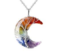 JOZMMZEOOA Collier Pierre Naturelle,Collier Arbre Vie Pendentif Femme Bijoux Pierre Naturelle Pendentif Lune Collier Cristal Lignes Enveloppées Main,pour Femmes Épouses Mères (Mélanger Couleurs)