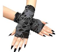 JOZMMZEOOA Dentelle Mitaine Femme 1 Paire Gants Dentelle Noire Gants Sorciere Poignet 28 * 14 CM Courts Resille Noir pour Accessoires Costumes Fête D'Halloween Jeu Rôle Déguisement Hip Hop Punk