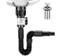JOZMMZEOOA Égouttoir de Bonde de Lavabo 300-1000Mm Siphon Lavabo Avec Pop-Up Bouchon Bonde Lavabo Vidange de Filtre Tuyau Vidange Flexible Rétractable, Anti-Colmatage Anti-Odeurs Anti-Insectes (Noir)