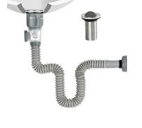JOZMMZEOOA Égouttoir de Bonde de Lavabo 300-1000Mm Siphon Lavabo Avec Pop-Up Bouchon Bonde Lavabo Vidange de Filtre Tuyau Vidange Flexible Rétractable, Anti-Colmatage Anti-Odeurs Anti-Insectes(Gris)