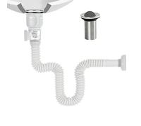 JOZMMZEOOA Égouttoir de Bonde de Lavabo 300-1000Mm Siphon Lavabo Avec Pop-Up Bouchon Bonde Lavabo Vidange de Filtre Tuyau Vidange Flexible Rétractable, Anti-Colmatage Anti-Odeurs Anti-Insectes(Blanc)